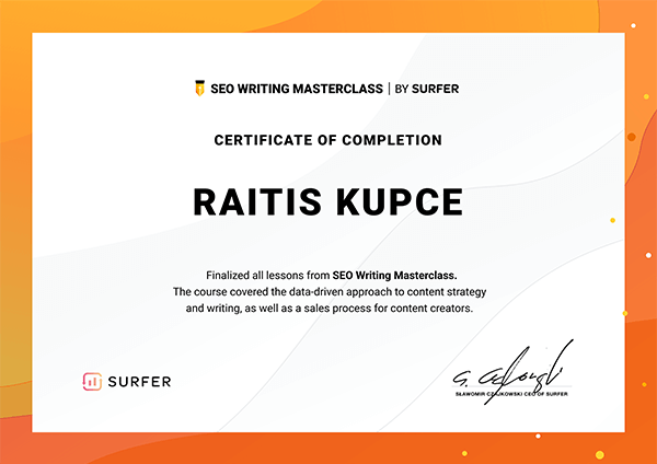 SEO Writing Masterclass Certificate