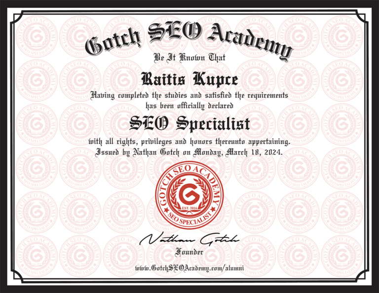 SEO Specialist Certificate by Gotch SEO Academy