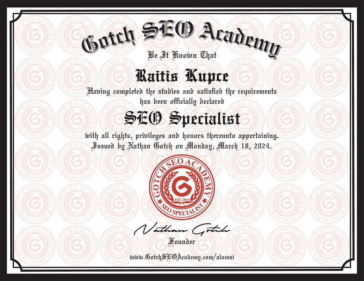 SEO Specialist Certificate by Gotch SEO Academy