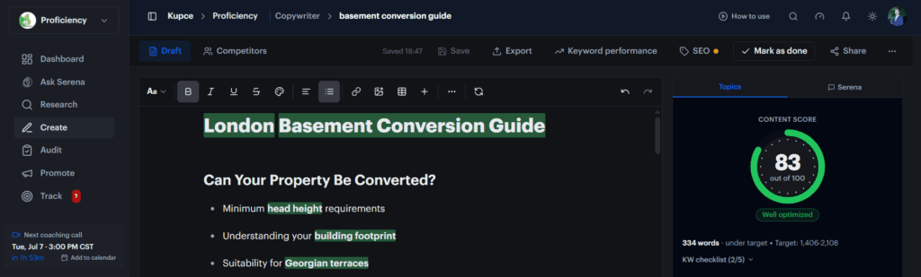 Copywriter Tool Create