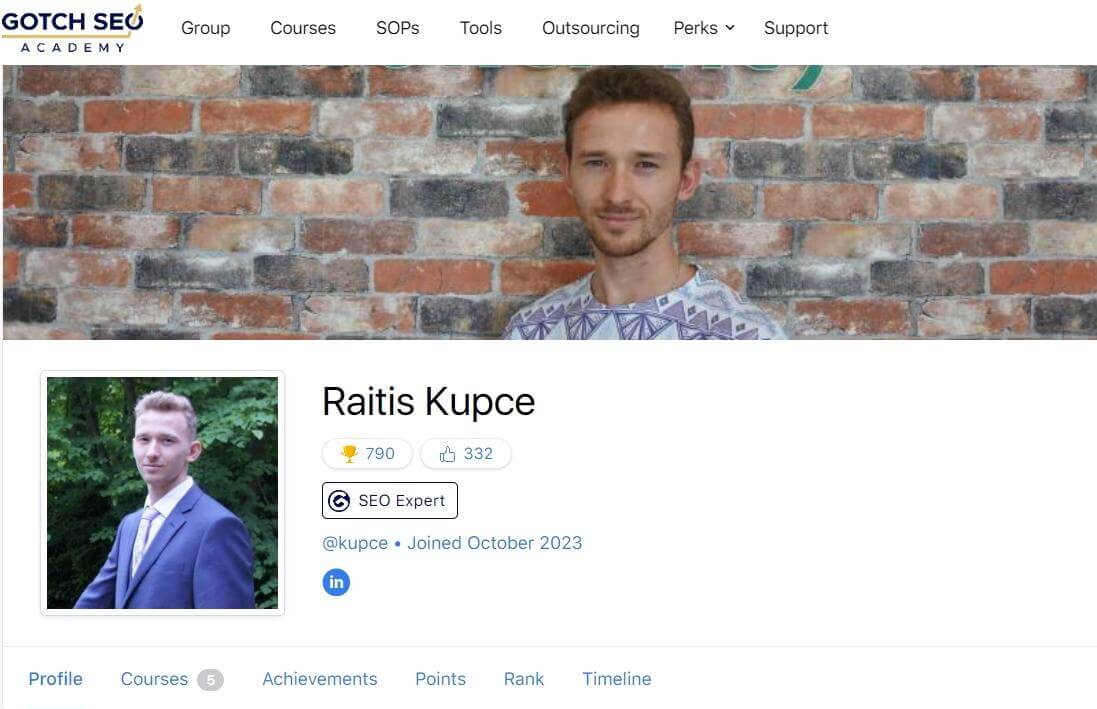 Raitis Kupce profile of https://www.gotchseoacademy.com